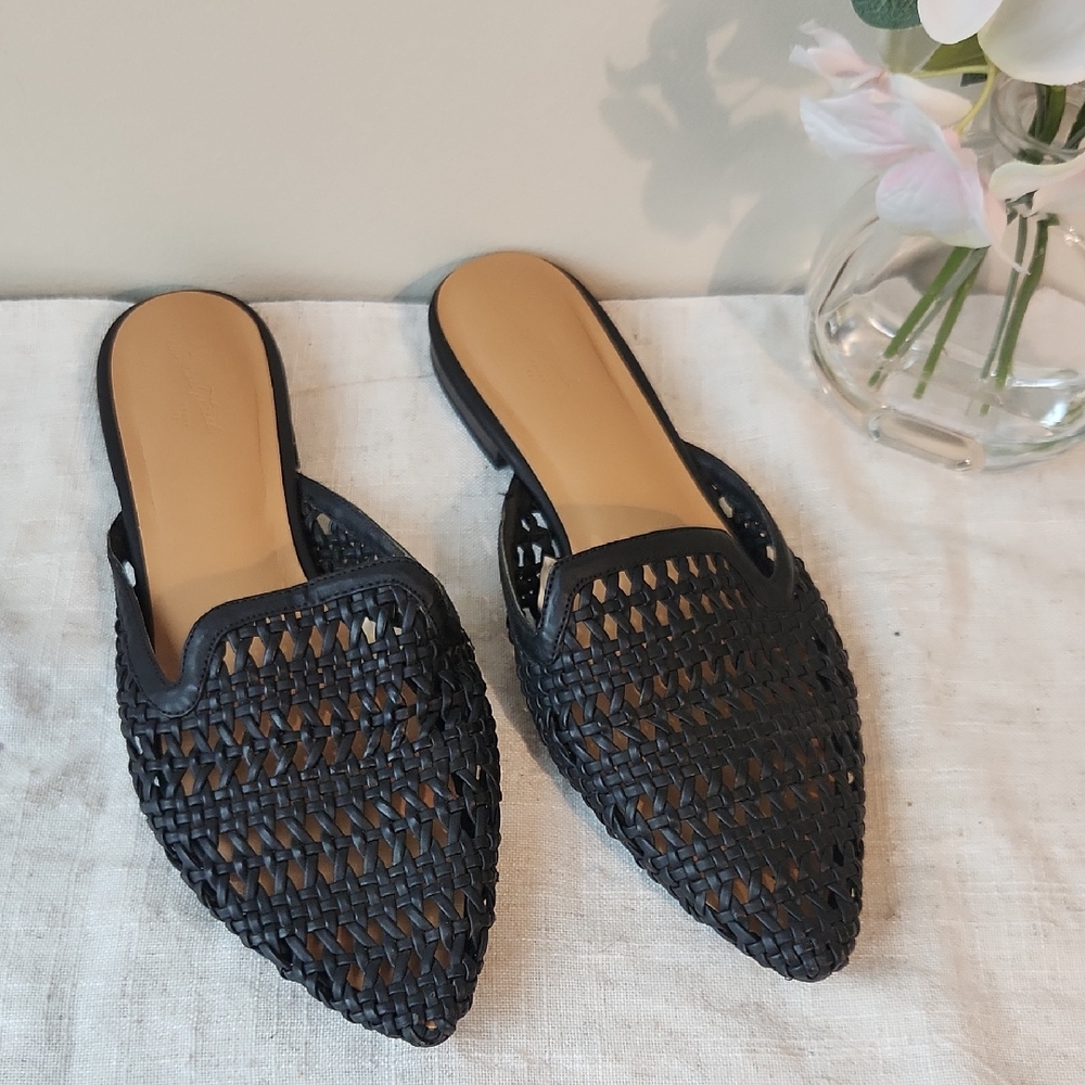 Black Woven Slip-On Mules Size 8